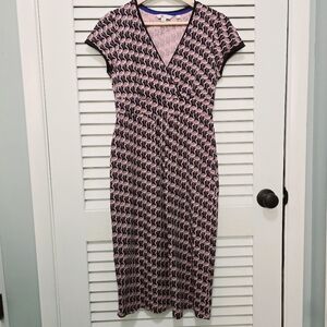 Boden Women's Surplice Dress 6L Navy Blue Pink Flamingo Faux Wrap Like-n…
